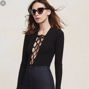 Reformation Avalon Bodysuit Black Top